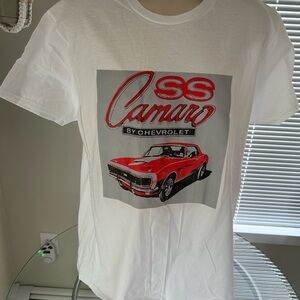White T-Shirt with Red Camaro Print